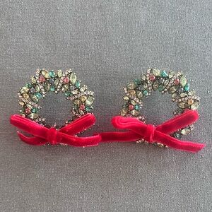 Elegant Betsey Johnson Christmas Crystal Earrings with Red Velvet Bow